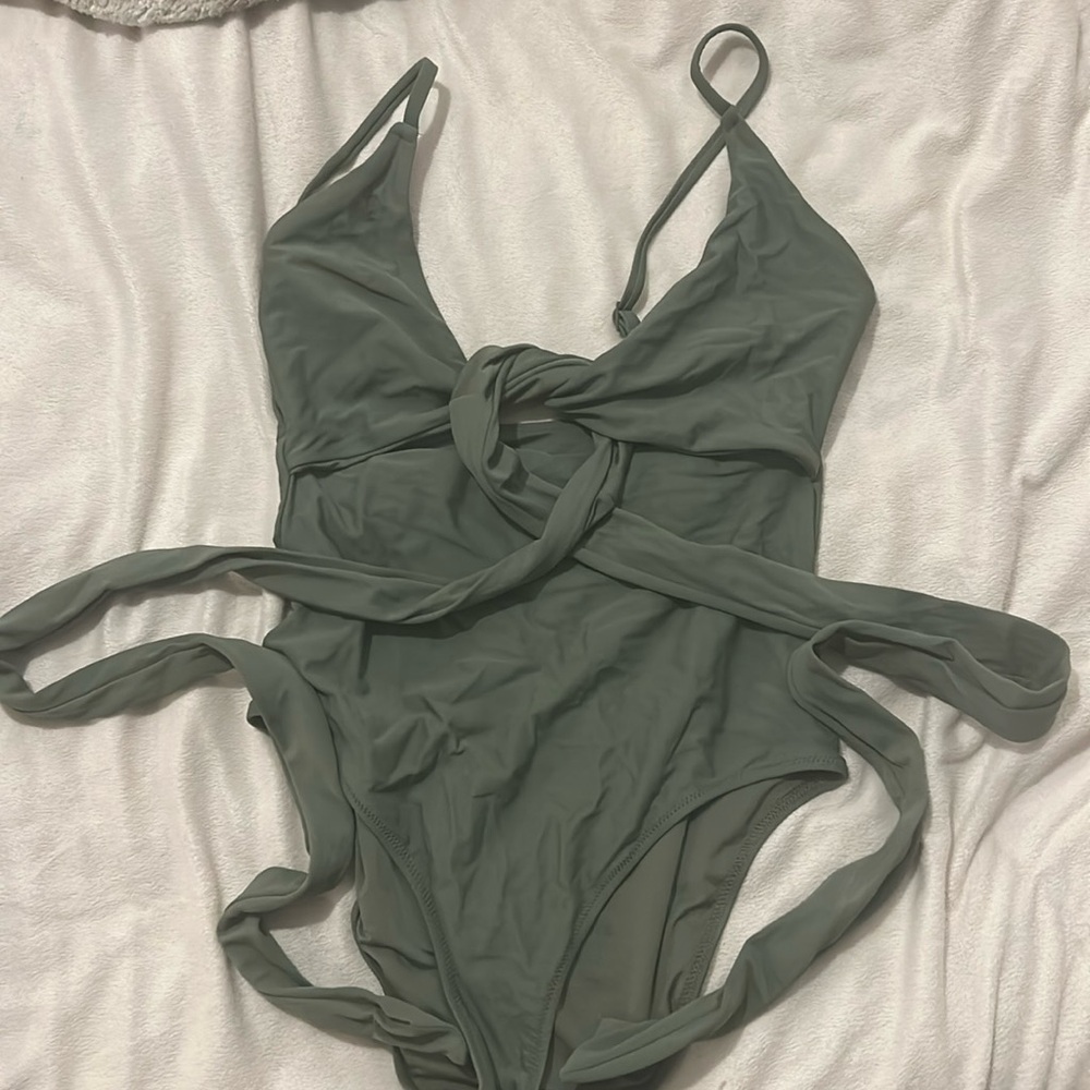 AERIE Green Front Tie Bathing Suit